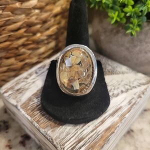 Silver and Gold Shell Chip Mosaic Ring
